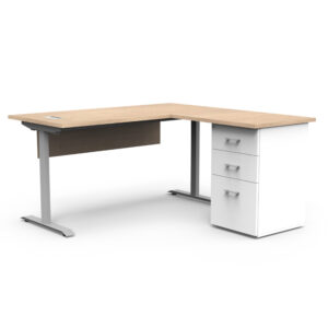 Estación de trabajo T con cajonera pedestal 2C y 1K con faldón